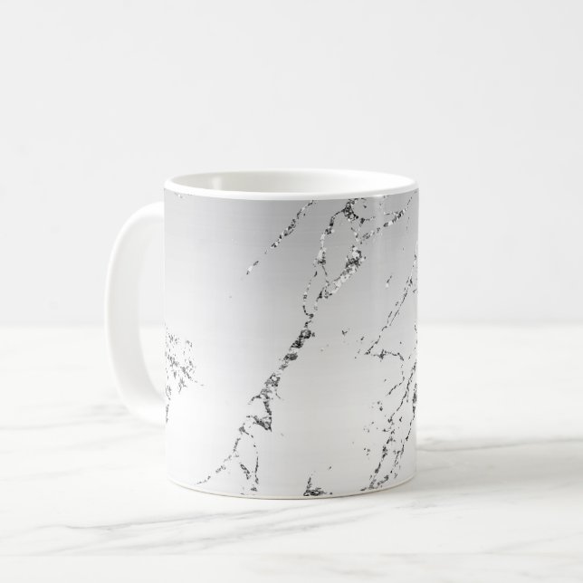 Taza De Café Gris Plateado Glitzy Falso Brillo (Anverso izquierdo)