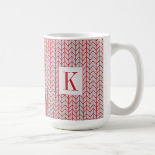 Taza De Café GRIS ROJO KNIT Tall White Mug + Inicial
