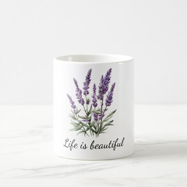 Taza De Café Gris romántico floral lavanda púrpura (Centro)