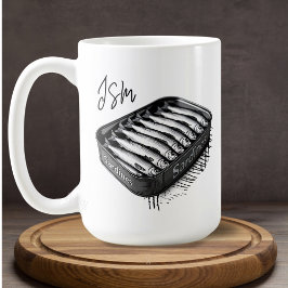 Taza De Café Gris Sardina Art Tin Personalizado Monograma Nombr