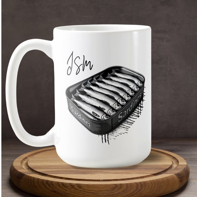 Taza De Café Gris Sardina Art Tin Personalizado Monograma Nombr (Subido por el creador)