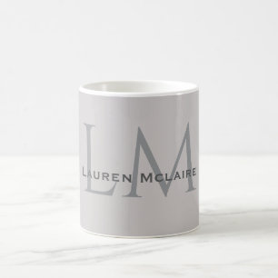 Taza De Café Gris Taupe Moderno Estilo de Oficina con Monograma