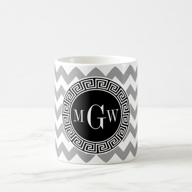 Taza De Café Gris Whats Chevron Black Greek Key 3 Monograma (Centro)
