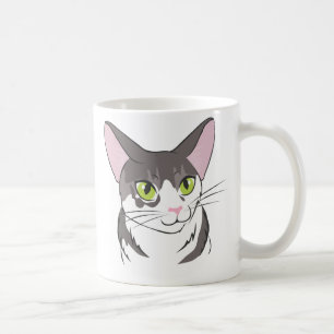 Taza De Café Gris y gato blanco