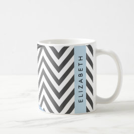 Taza De Café Gris Zigzag, Gris Chevron, Azul, Tu Nombre