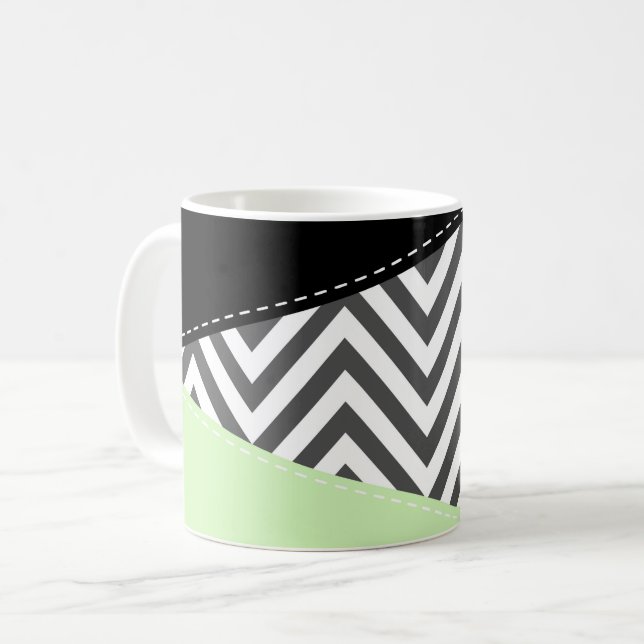 Taza De Café Gris Zigzag, Gris Chevron, Zigzag Pattern, Mint (Anverso izquierdo)