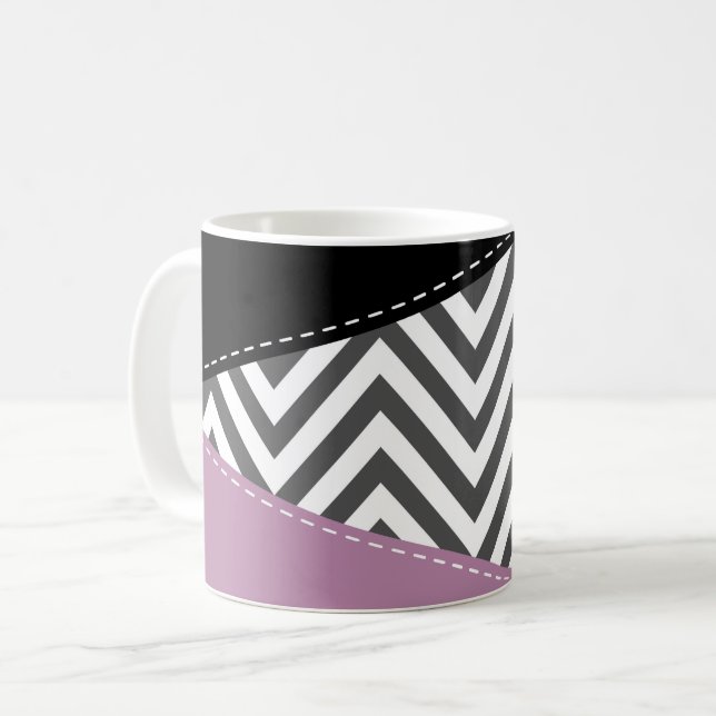 Taza De Café Gris Zigzag, Gris Chevron, Zigzag Pattern, Púrpura (Anverso izquierdo)