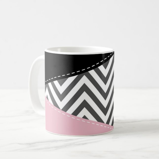 Taza De Café Gris Zigzag, Gris Chevron, Zigzag Pattern, Rosa (Anverso izquierdo)