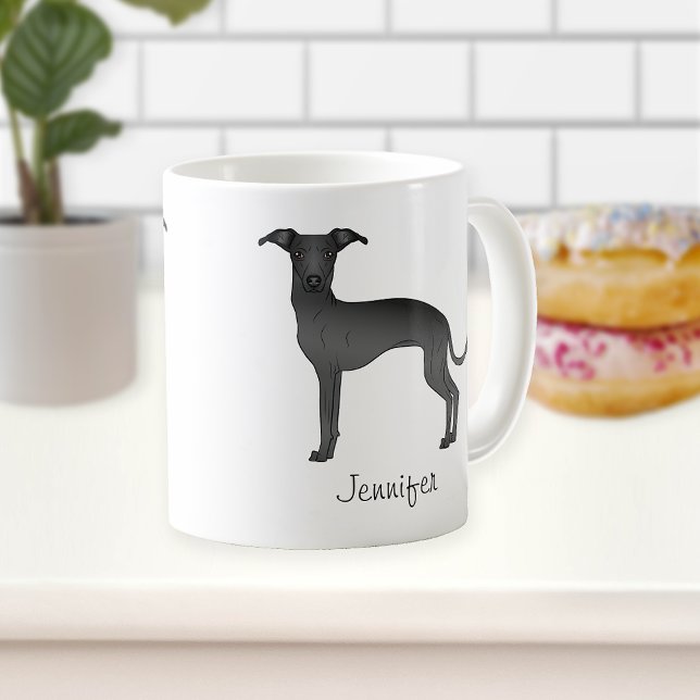 Taza De Café Grisónito italiano negro perro de caricatura con n (Subido por el creador)