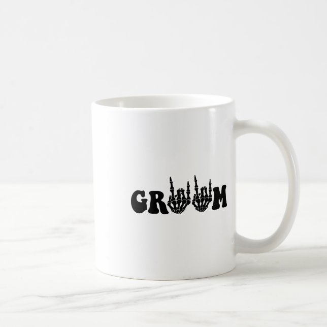 Taza De Café Groom Bride Skeleton Bach Boda Gótico Halloween (Derecha)