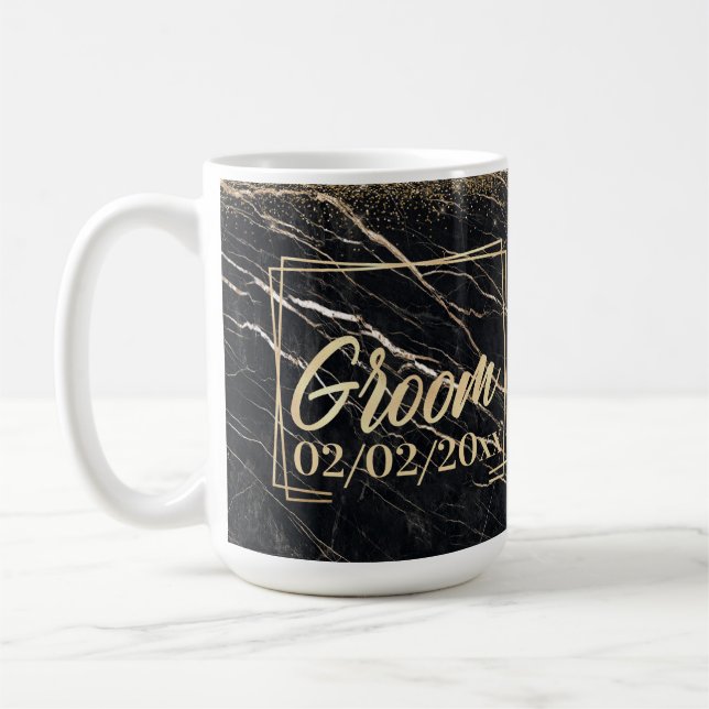 Taza De Café Groom Elegant: Celebración del Mármol de Oro (Izquierda)