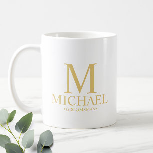 Taza De Café Groomsman personalizado de oro clásico