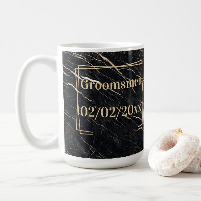 Taza De Café Groomsmen Elegant: Mármol dorado (Con donut)