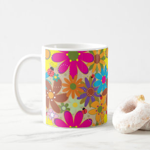 Taza De Café Groovy 70 Hippie Floral Retro Flor poder