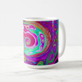 Taza De Café Groovy Abstracto Retro Magenta Remolino de Arcoíri