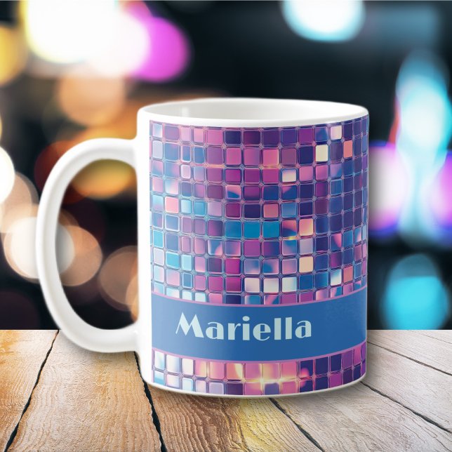 Taza De Café Groovy Blue & Purple Disco Ball Personalizado (Groovy Blue & Purple Disco Ball Personalized Mug)