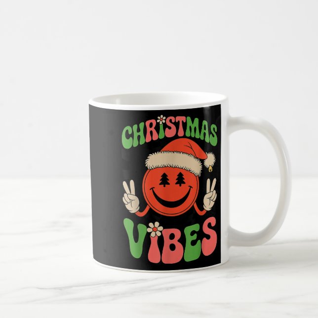 Taza De Café Groovy Christmas Vibes Smile Face Santa Hat Xmas T (Derecha)
