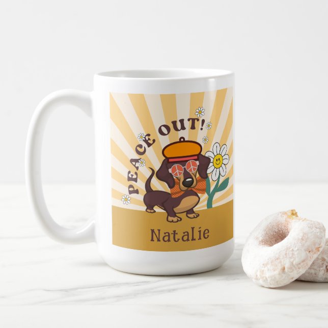 Taza De Café Groovy Dachshund | Paz fuera (Con donut)