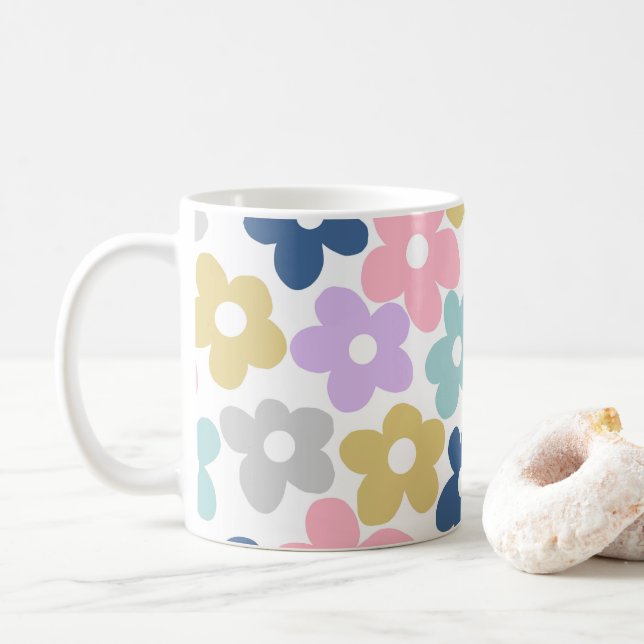 Taza De Café Groovy Daisy Flowers Retro Boho Floral (Con donut)