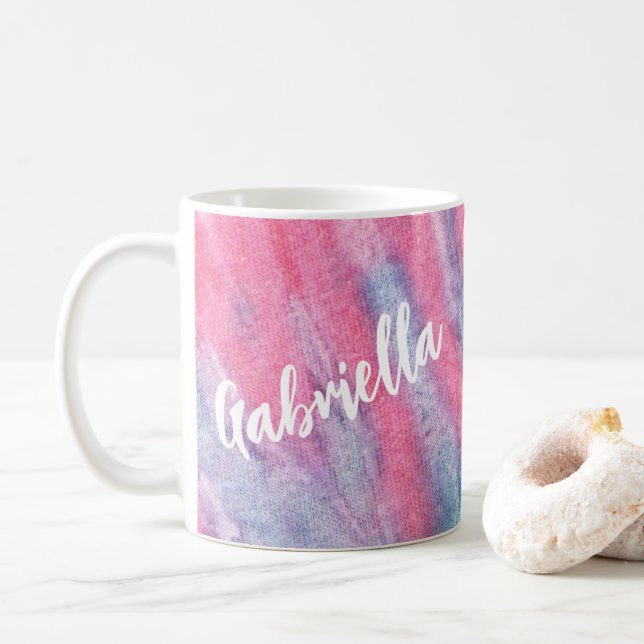 Taza De Café Groovy de tinta de arcoiris pastel personalizado (Con donut)