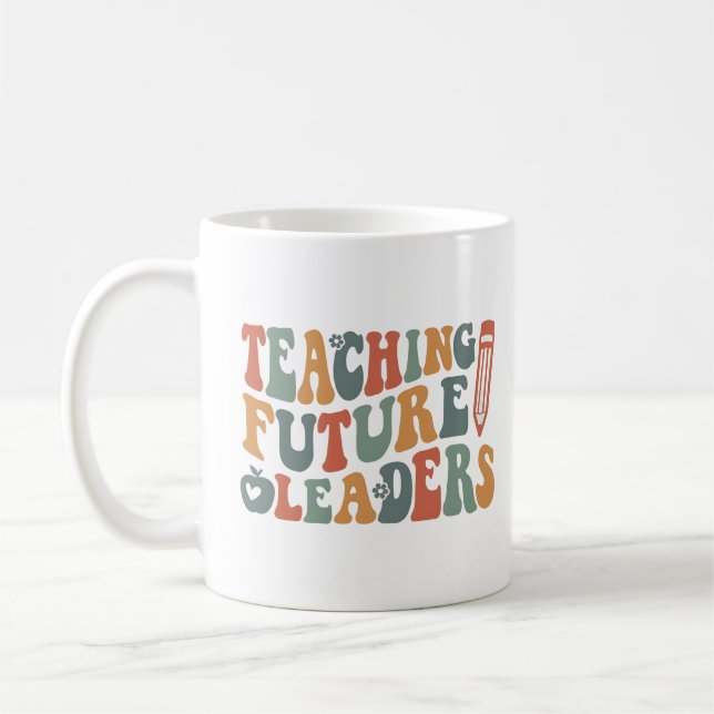 Taza De Café Groovy Earth Tones Teacher Cita Arte (Izquierda)