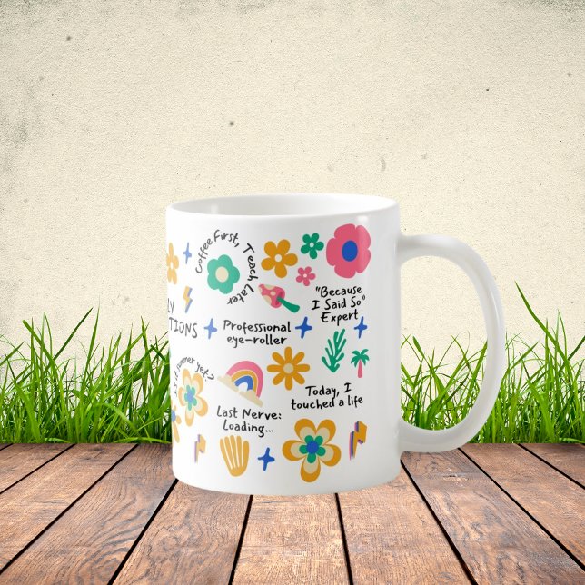 Taza De Café Groovy Floral Teacher Gift con afirmaciones (Subido por el creador)