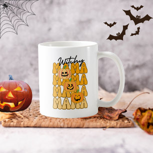 Taza De Café Groovy Halloween Divertida Bruja Mama Colores de O