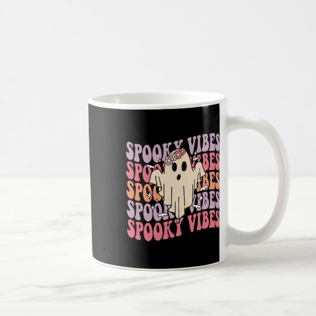 Taza De Café Groovy Halloween Spooky Vibes Retro Fantasma Flora (Derecha)