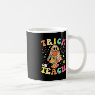 Taza De Café Groovy Halloween Trick O Teach Retro Floral Ghost