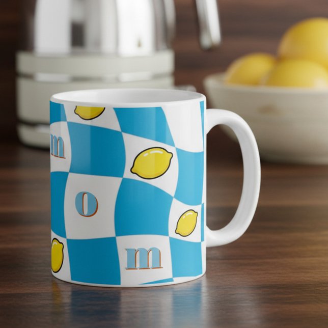 Taza De Café Groovy Lemons Checkerboard Kitchen Kitsch Mom (Groovy Mom Mug with checkerboard and lemons by Darling & May)