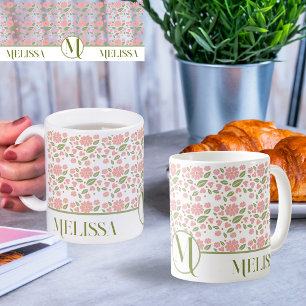 Taza De Café Groovy Retro Boho Patrón de flores rosadas Daisy
