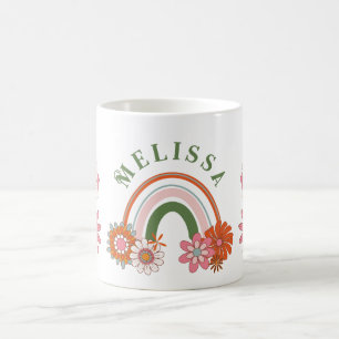 Taza De Café Groovy Retro Daisy Flores Patrón Boho Floral