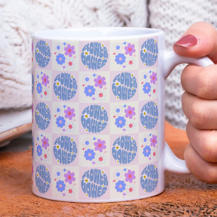 Taza De Café Groovy Retro Daisy Flores Patrón Boho Floral