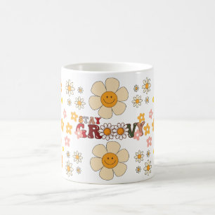 Taza De Café Groovy Retro Daisy Flores Patrón Boho Floral