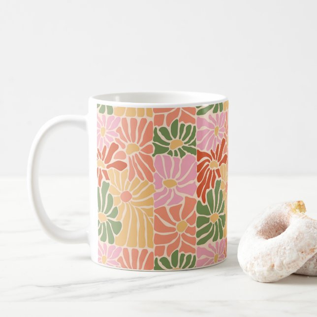 Taza De Café Groovy Retro Floral  (Con donut)
