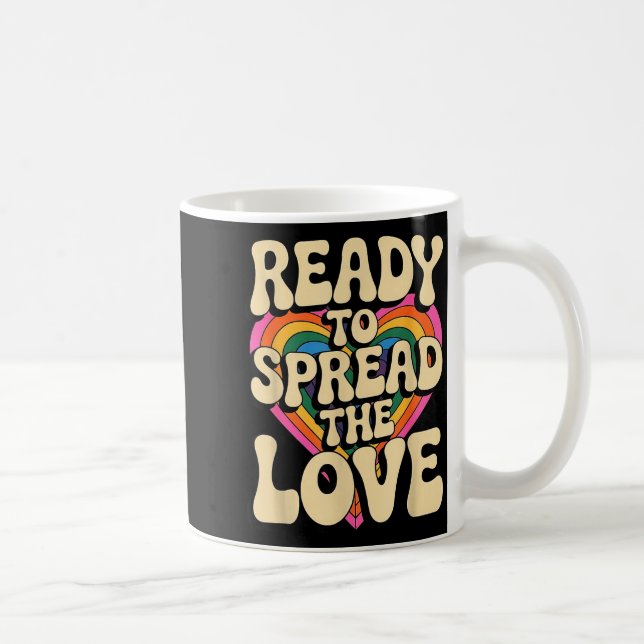 Taza De Café Groovy Retro Rainbow Heart Sitive Valentine Messag (Derecha)