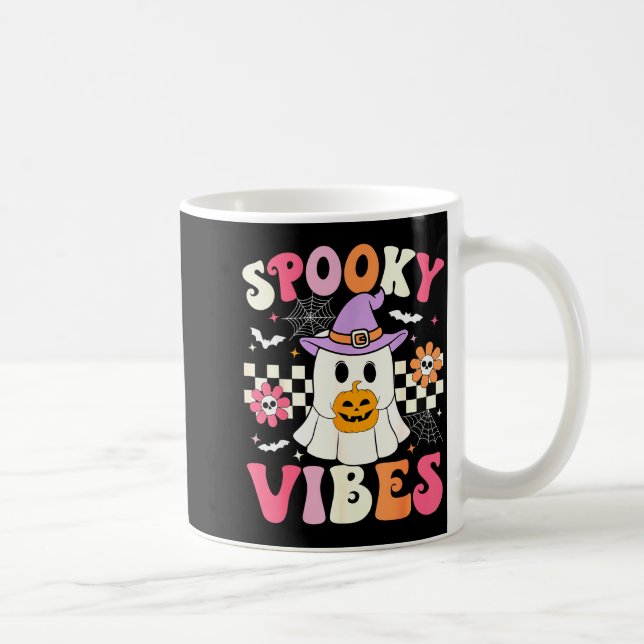 Taza De Café Groovy Soky Vibes Retro Ghost Holding Pumpkin Hall (Derecha)