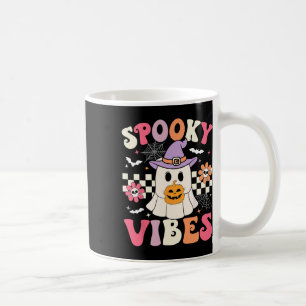Taza De Café Groovy Spooky Vibes Retro Ghost Holding Pumpkin Ha