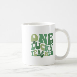 Taza De Café Groovy Un Profesor Afortunado Cara de Trébol Día d