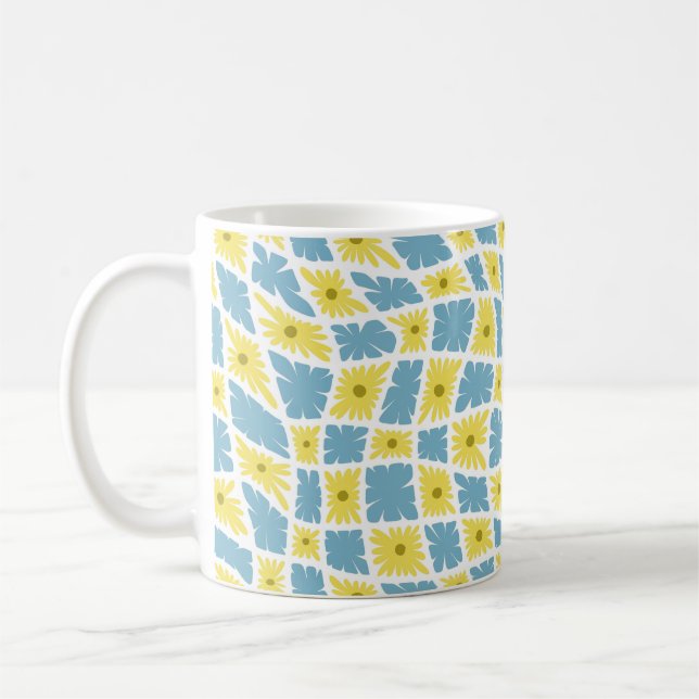 Taza De Café Groovy Wavy Trippy 60 Cheques de flores azul amari (Izquierda)