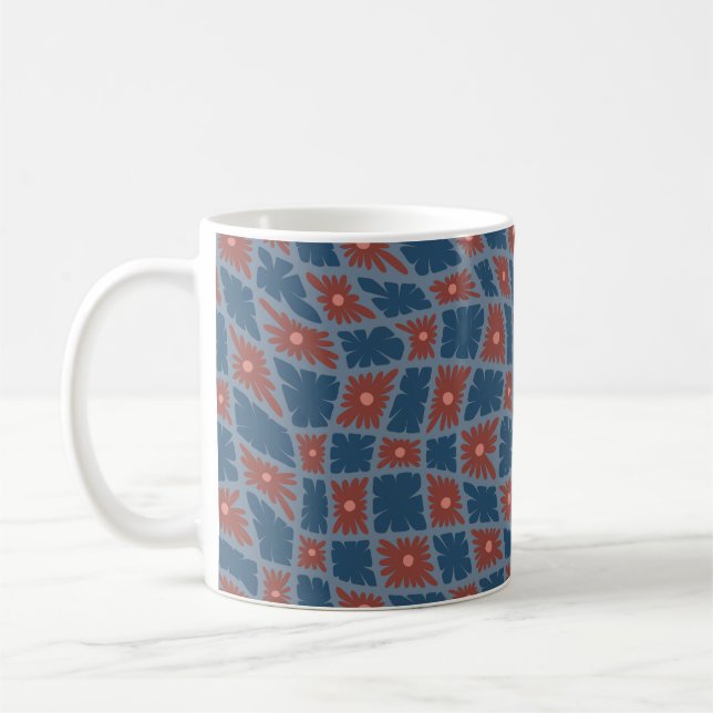 Taza De Café Groovy Wavy Trippy 60 Flores Cheques Rojo Azul (Izquierda)
