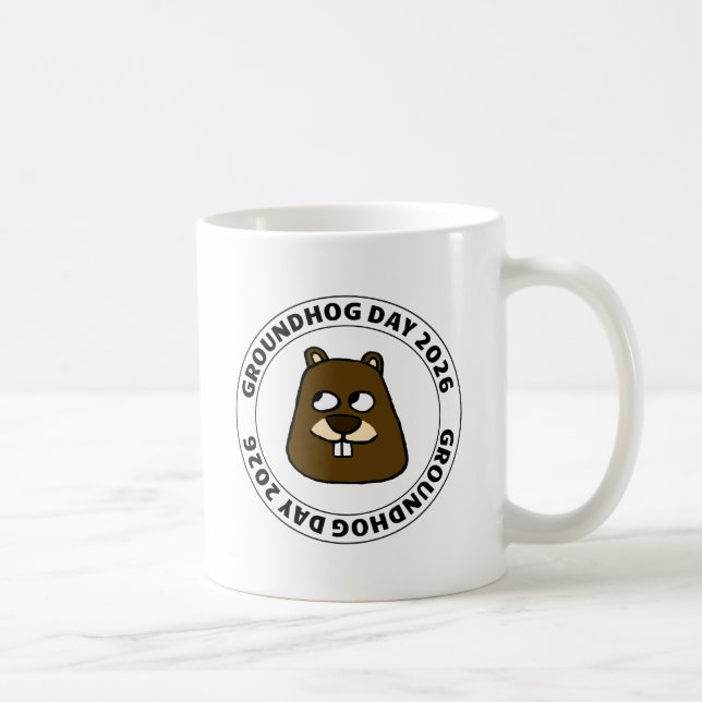 Taza De Café Groundhog Day 2026 with Groundhog face (Derecha)