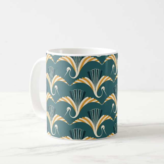 Taza De Café Grúa Art Deco - fondo azul (Anverso izquierdo)