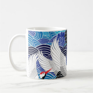 Taza De Café Grúa japonesa: Patrón de pájaro ordenado.