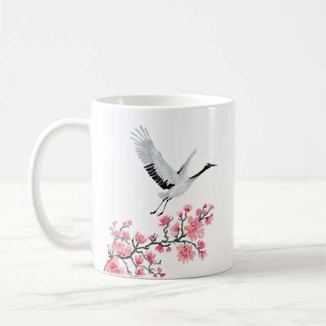 Taza De Café Grúa y flores de cerezo japonesas personalizadas (Izquierda)