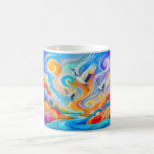 Taza De Café Grullas elevándose con el viento y la corriente té