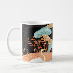 Taza De Café Grullas, garzas: Patrón de pájaros japoneses.