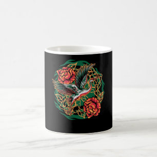 Taza De Café Grullas Japonesas Voladoras con Diseño de Rosas