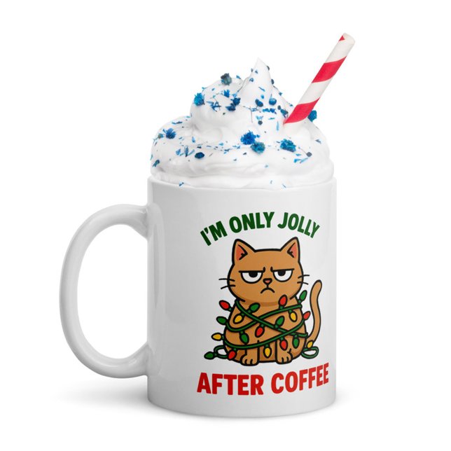 Taza De Café Grumpy Cat Navidad Mug | Jolly After Coffee, Dra (Coffee first, jolly later #zazzlemade)