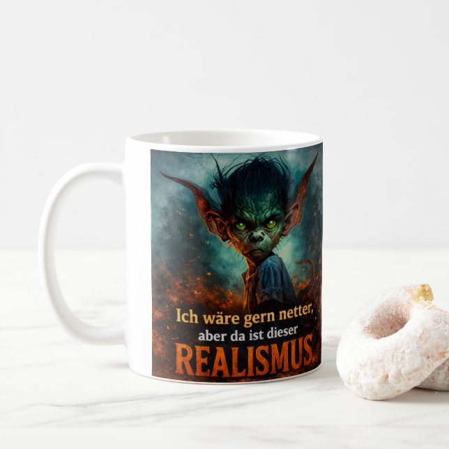 Taza De Café Grumpy Goblin Quote – Dark Humor Design (Con donut)